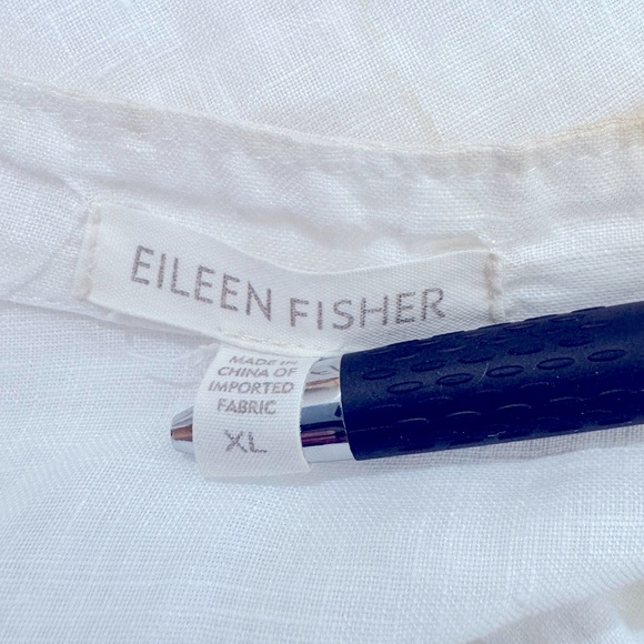Eileen Fisher White Irish Linen Blouse 3/4 Sleeve. Covered Buttons. Women’s XL. - Picture 5 of 7